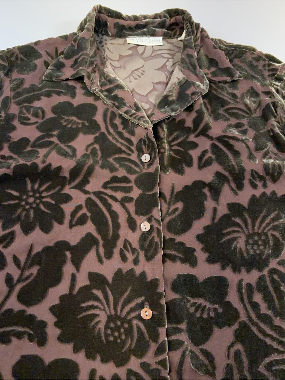 Vintage Valerie Stevens Evening Dusty Rose Olive Floral Burnout Velvet Silk Blnd